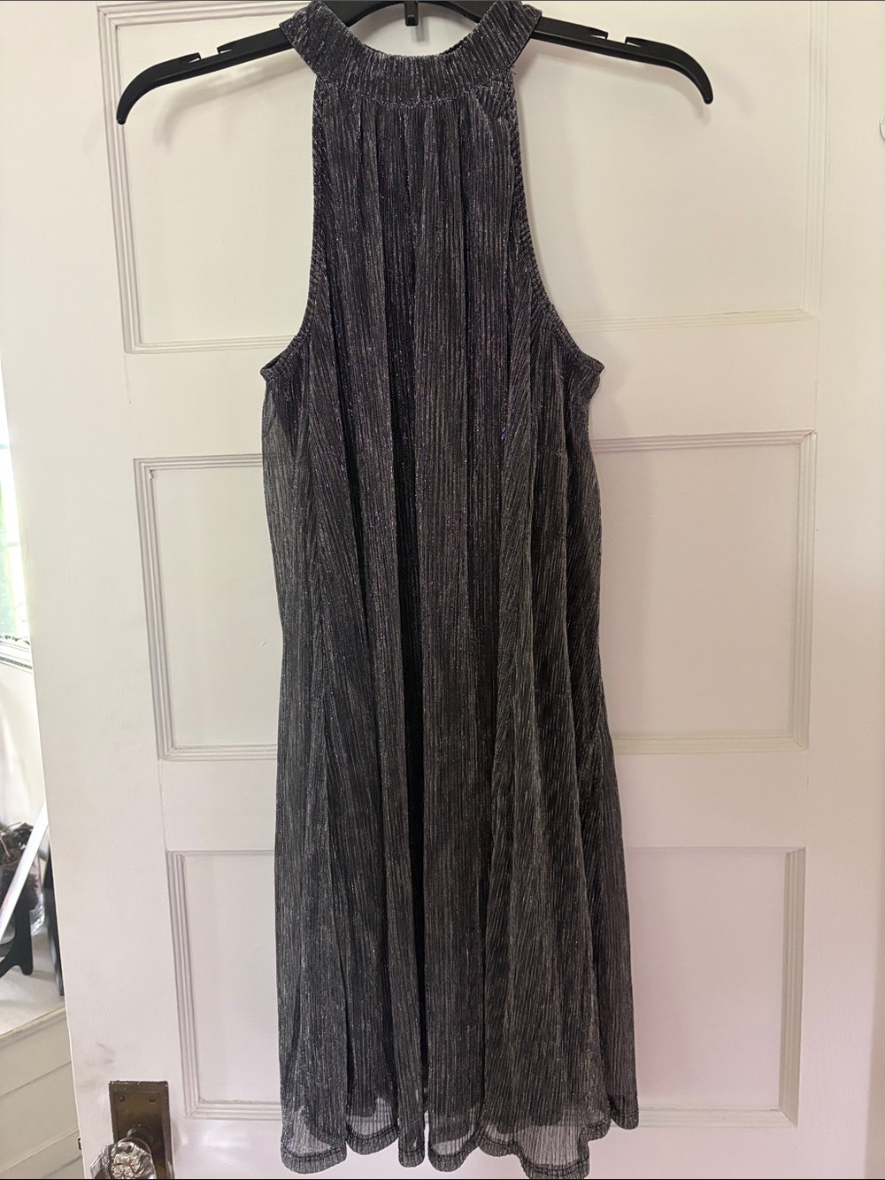 Metallic Halter Pleated Midi Dress - Black